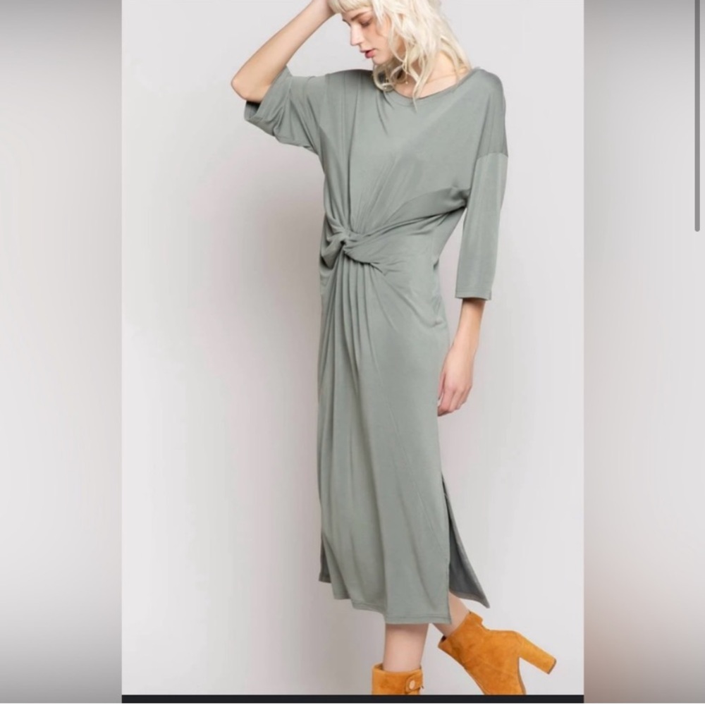 POL Sage Green Dress Relaxed Fit Size Small Short Sleeves